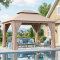 Aoxun Outdoor Gazebo for Patio 10x12 Metal Frame Canopy with Double Roofs Heavy Duty Party Tent and Shelter with Mosquito Netting and Privacy Screen for Backyard, Lawn, Garden, Deck (Khaki)
