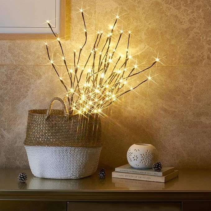 Vanthylit 3PK 30" Brown Lighted Twig Branches Pathway Light 60 LED Warm White Bulbs for Outdoor and Indoor