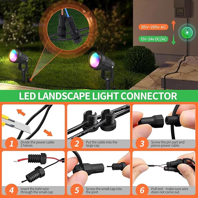 12W LED Landscape Lights Low Voltage, RGBW Color Changing 12V AC/DC Waterproof Outdoor Spotlights with Remote Control, IP65 Garden Pathway Lights with 8 Spike Stands for Christmas Decorative(8 Pack)
