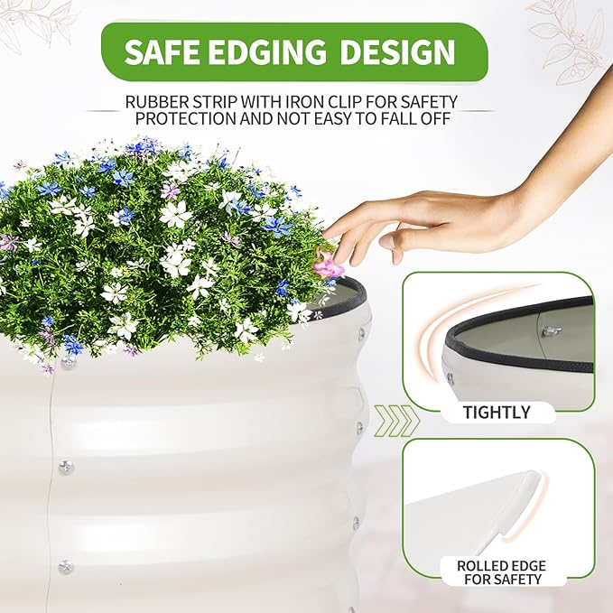 Galvanized Raised Garden Bed - 8x2x1FT Metal Planter Boxes Outdoor | Oval Steel Raised Bed Kit for Gardening with Protective Tape, Bracing Rods, Gloves for Vegetables, Flower, Herb (White)