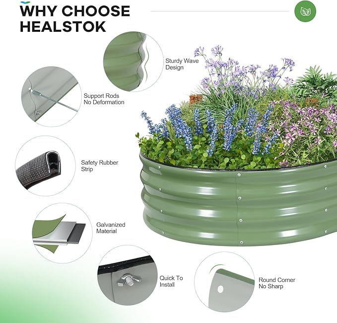 Galvanized Raised Garden Bed Outdoor, 6x3x1ft Oval Metal Raised Beds for Gardening, Rust-Resistant Garden Planter Box for Planting Vegetables, Flowers, Fruits in Lawn(Olive Green, 2 Packs)