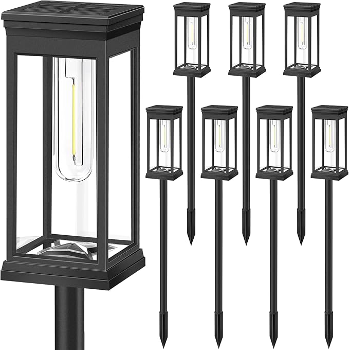 BesLowe Upgraded Solar Pathway Lights Outdoor, 8-Pack Large LED Solar Light Outdoor Waterproof, Super Bright Outside Lights for Yard, Sun-Powered Landscape Lighting for Garden Walkway, Cool White