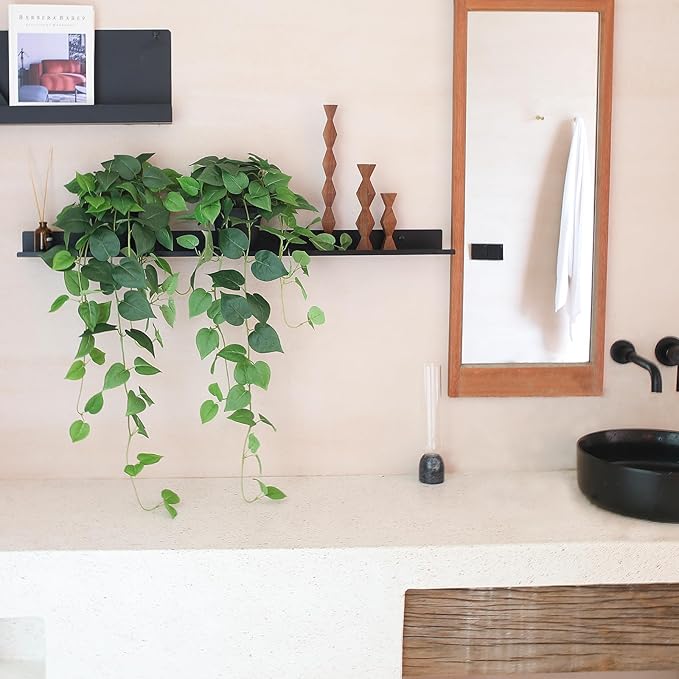 alyptus Fake Pothos Hanging Plants – 33" Set of 2 Faux Ivy Vines with Pots Realistic Silk Devil’s Ivy for Indoor Décor Low Maintenance Artificial House Plants for Home Bathroom or Office - Green