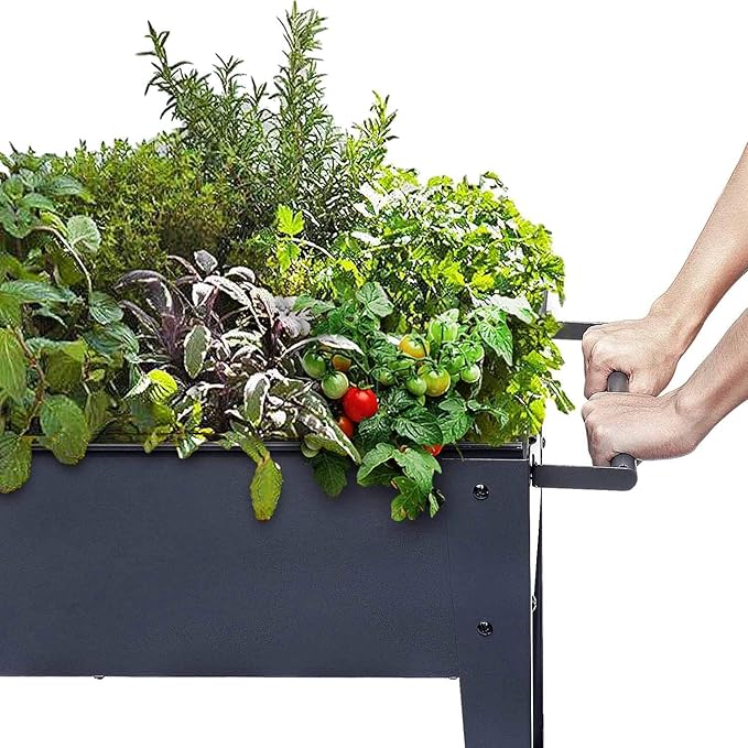 31.5" Tall Raised Garden Bed with Wheels, Extra 15.7" W Planter Box (400 lbs Loads) with Storage Shelf & Handle,Heavy Duty Metal Garden Planter for Vegetables, Herbs & Flowers, Patio & Balcony