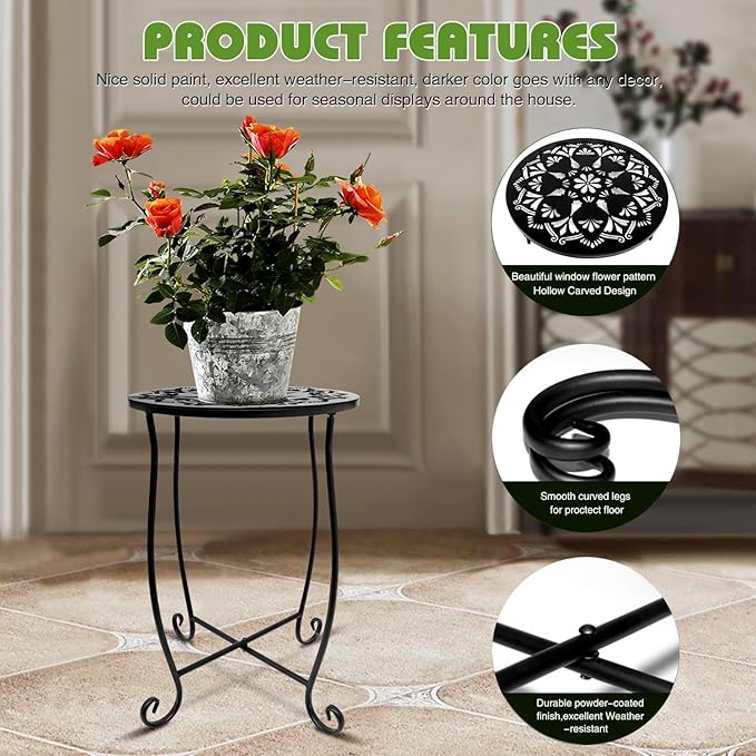 Fashion&cool Outdoor Side Tables, 2 Pack Patio Side Table, Weather Resistant Metal Small Round Outdoor End Table Side Table for Patio Yard Porch Balcony Garden Bedside, Plant Stand for Indoor Outdoor