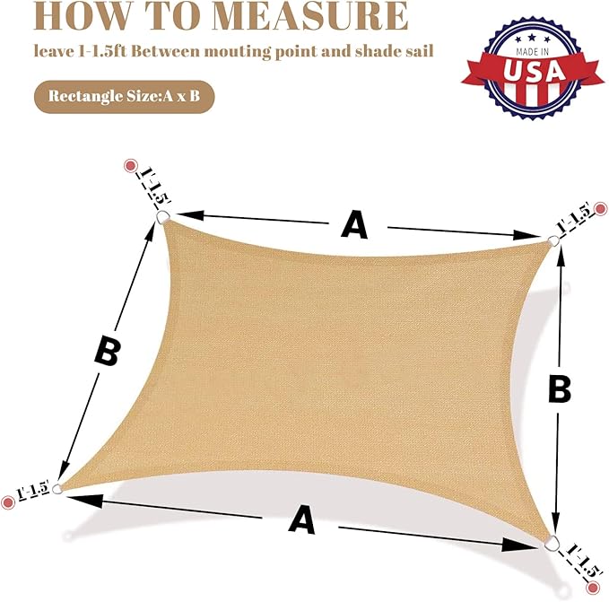 SUNLAX Custom Size 8' x 19' Sand Sun Shade Sail Canopy Commercial Rectangle Sail Shade Fabric for Patio Garden Backyard Pool (Customized)