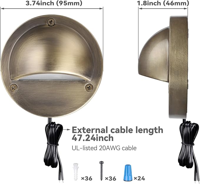 LEONLITE 12-Pack Update 5CCT LED Low Voltage Deck Lights, 180LM 3.74inch Landscape Step Railing Fence Light, 12-24V AC/DC, CRI90, Die-cast Aluminum Housing & Frosted Glass Lens, UL Cord, Bronze