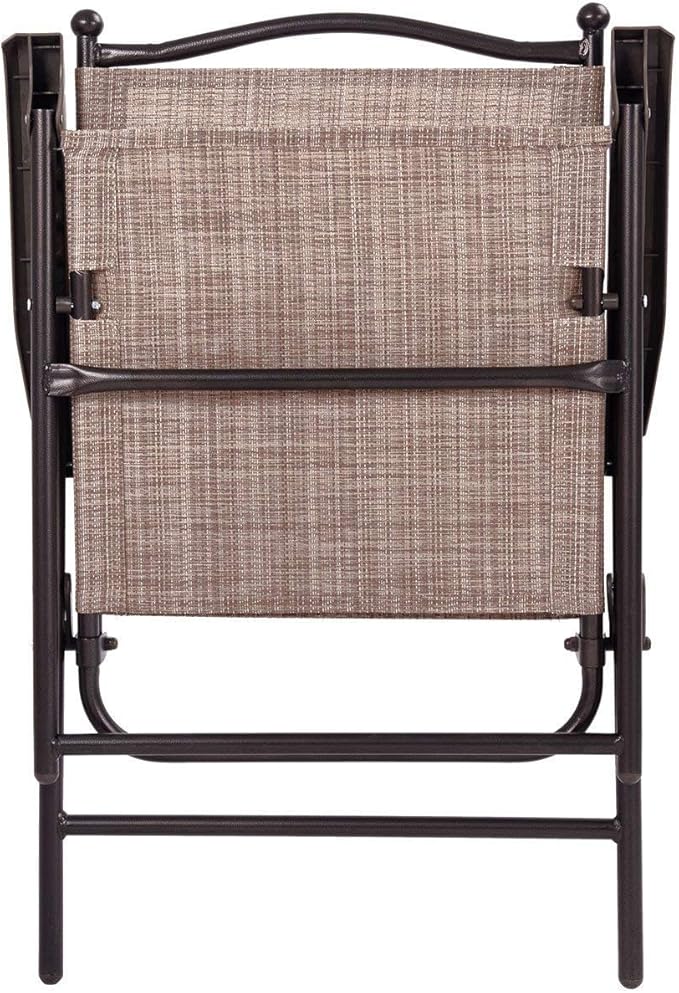Giantex Set of 2 Patio Folding Chairs, Outdoor Patio Dining Chairs w/Armrest, Sling Back, Metal Frame, Outside Use for Lawn Camping Garden Pool Beach Yard Lounge, No Assembly, Brown