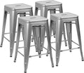 Devoko Metal Bar Stools 24" Indoor Outdoor Stackable Barstools Modern Style Industrial Vintage Counter Bar Stools Set of 4 (24 inch, Silver)