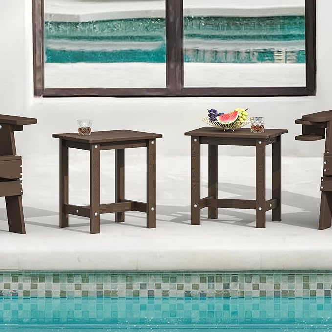 LUE BONA Outdoor Side Table Set of 2, HDPS Small Outdoor Table, Adirondack Side Table, Outside End Table for Patio, Deck, Pool, Weather Resistant/Easy Maintenance/Indoor or Outside Use, Dark Brown