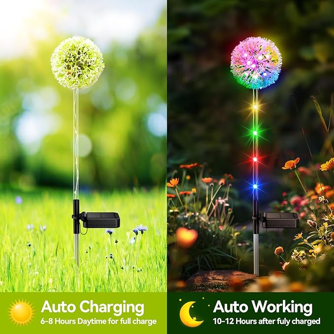 Solar Garden Lights Outdoor Decor: 4 Pack Dandelion Solar Flower Lights, 2 Modes 16 LED Colored Solar Lights for Outside, Waterproof Decorative Flowers for Yard, Patio, Gifts for Women Mom