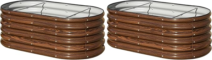 SnugNiture 4x2x1.5ft Raised Garden Bed Outdoor, 17" Tall Galvanized Metal Planter Box, Oval Raised Garden Bed Kit for Planting Vegetables Plants Fruits, Brown (Pack of 2)