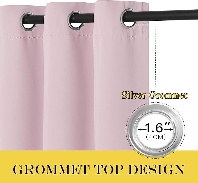 NICETOWN Room Darkening Baby Pink Curtains W100 x L84 for Sliding Door, Grommet Thermal Insulated Light Blocking Window Treatments for Bedroom/Living Room, 1 Panel