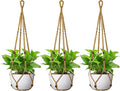 USLAI Macrame Plant Hanger Indoor Outdoor, Fits 4 to 15 Inch Pots, Strong Hanging Planter Holder, Boho Home Decor, 35 Inch, Brown, Set of 3 (POTS NOT Included)