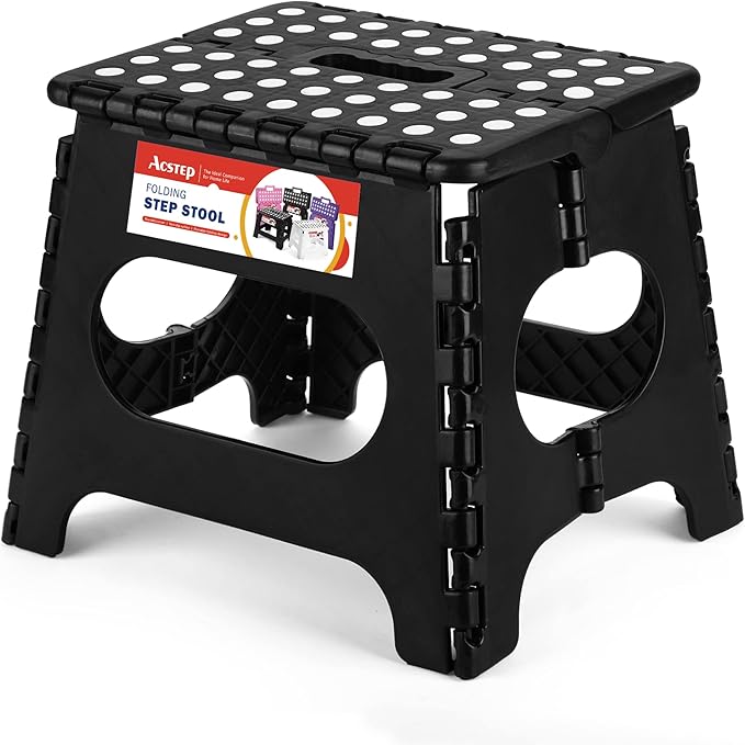 ACSTEP Folding Step Stool 11 Inch, Sturdy Plastic Foldable Step Stool for Kids & Adults, Non Slip Lightweight Collapsible Foot Stools Holds 300 lbs, Ideal for Kitchen, Bathroom, Bedroom, Outdoor