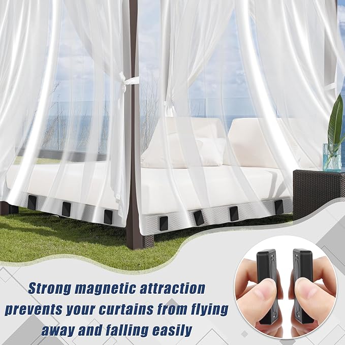 18 Pcs Outdoor Curtain Weights, Plastic Wrapped Magnetic Drapery Weights, Waterproof Heavy Duty Curtain Magnets for Heavy Wind Outside, Shower Curtain, Tablecloth, Flag (Black)