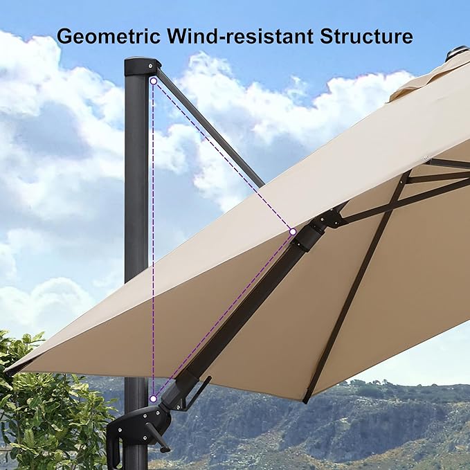 PURPLE LEAF 9' X 12' Left-right Tilt Patio Umbrella Outdoor Cantilever Swivel Rectangle Umbrella with Tilt Aluminum Offset Umbrella with 360-degree Rotation for Garden Deck Pool Patio Beige
