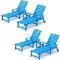 LUE BONA Chaise Lounge Chair with Table, 6-Piece, HDPS Chaise Lounger, 5 Positions Adjustable Lounge Chairs, Pool Lounge Chair with Wheels for Poolside, Backyard, Blue