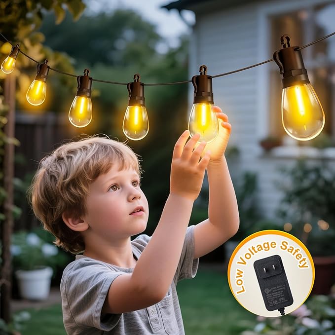 Outdoor String Lights Patio LED Light Outside - 20M 18+1 S14 LED 65ft Porch Lighting IP65 Waterproof