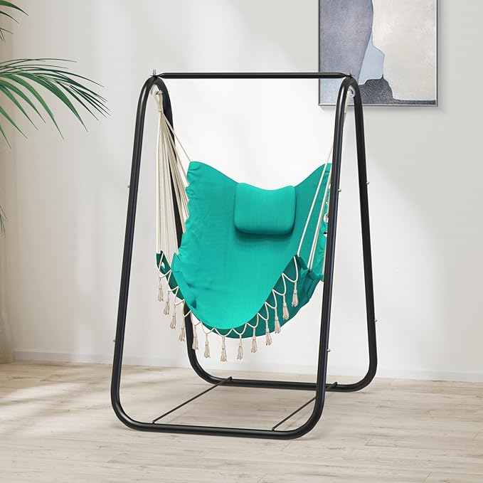 G TALECO GEAR Hammock Chair with Stand,Heavy-Duty and Rustproof Hanging Chair with Stand,Hammock Swing Chair Stand,for Indoor Outdoor Patio Yard Garden Porch (Aqua)