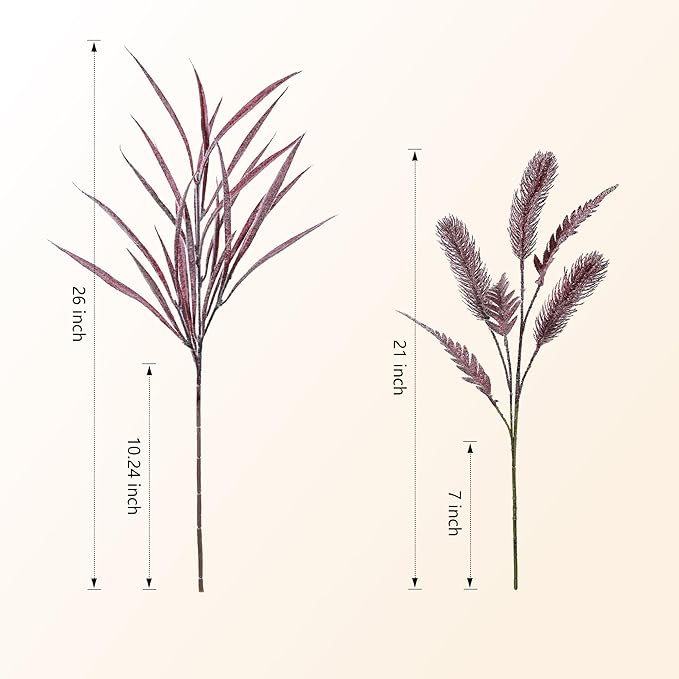 7 PCS Artificial Stems Fake Plants for Spring Summer Decor, 26 in Fake Leaves Greenery Branches Purple Silk Flowers Faux Foliage DIY Stems for Vase Home Kitchen Farmhouse Indoor Table Centerpiece