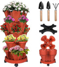 Vertical Strawberry Planter 5 Tier Stackable Tower Herb Planters Stacking Outdoor Garden Planters Pot With Tools Mover For Growing Flowers, Vegetables and Succulents
