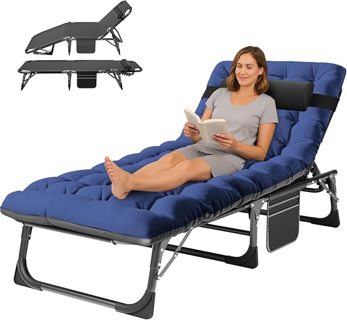 ABORON Heavy Duty Tanning Chair,Outdoor 5-Position Folding Chaise Lounge Chair with Pad,Portable Beach Lounge Chair for Outdoor Sunbathing Patio Pool Lawn Deck Poolside