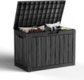 45 Gallon Outdoor Storage Box, Weather Resistant & Waterproof Resin Deck Box with UV Protection, Rattan Black Patio Storage Cabinet for Garden, Patio, Porch, Poolside(Black)