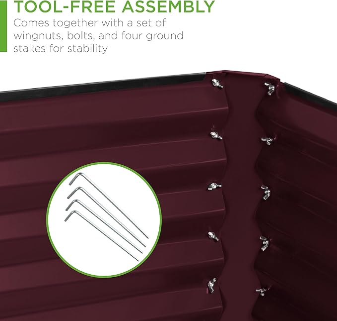 Best Choice Products 6x3x2ft Outdoor Metal Raised Garden Bed, Deep Root Box Planter for Vegetables, Flowers, Herbs, 269 Gallon Capacity, 100% Non Toxic Materials - Burgundy