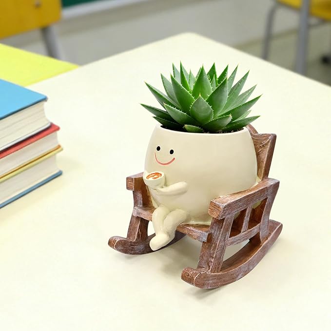 Smiley Face Planter Pot,Cute Plant Pots for Indoor Outdoor with Drainage Hole,Unique Funny Flower Pot for Succulents,Plant Gifts for Mother's Day, Birthday, Christmas