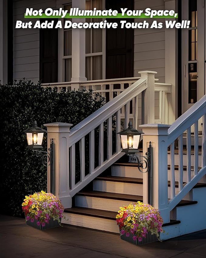 2-Pack Solar Lamp Post Light with Planter, 35Inch 2 in 1 Outdoor Flower Pots, 2700K Solar Lamps Outdoor Waterproof, Decorative Planters & Lights for Porch, Garden, Patio, Lawn, Front Door
