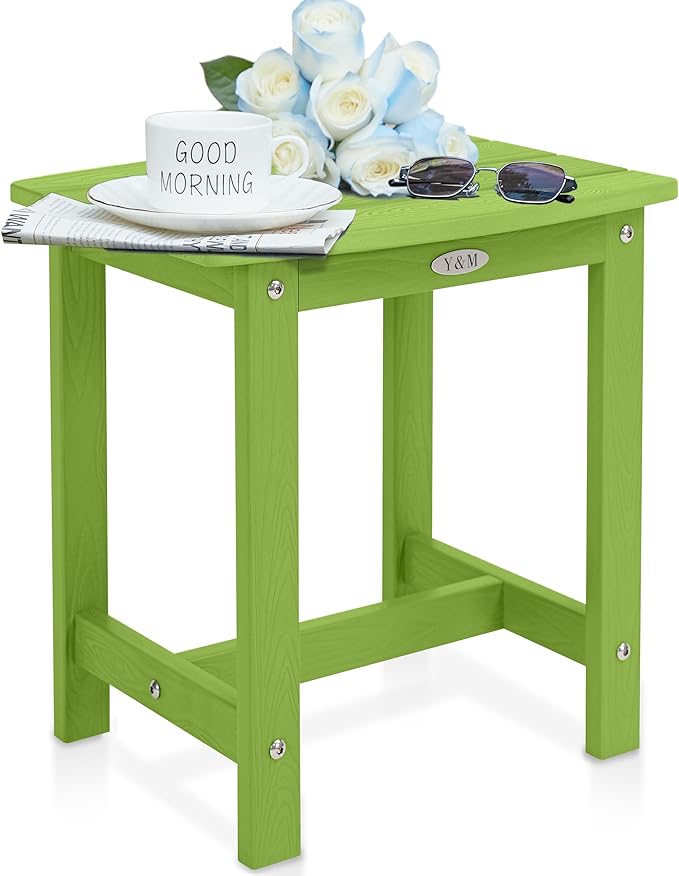 Y&M Outdoor Side Table, HIPS Adirondack Small Single Table, Waterproof Square Outside Table, Balcony Modern End Tables for Patio, Pool, Beach, Porch, Deck, Indoor or Outdoor Use, Lime