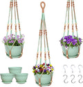 Macrame Plant Hanger with Pot, 3 Set Hanging Planters for Indoor Plants, Handmade Cotton Rope Boho Home Decor, Idea Gift for Anyone, Includes Plant Holders, Pots, Plates and Hooks (Mixed Color-1)