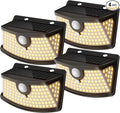 Aootek New Solar Motion Sensor Lights 120 LEDs with Lights Reflector,270° Wide Angle, IP65 Waterproof, Step Lights for Front Door, Yard, Garage, Deck (Black, Warm White, 4-Pack)