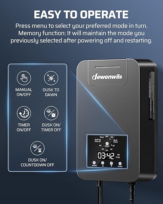 DEWENWILS 300W Low Voltage Landscape Transformer, Outdoor Low Voltage Transformer with Photocell Sensor & Timer, 120V AC to 15V DC, Landscape Lighting Transformer for Spotlight Garden Light Steplight