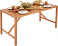 Tangkula 55" Acacia Wood Outdoor Dining Table for 4-6 Person, Rectangular Patio Dining Table with 2" Umbrella Hole and Support Bars, Indoor Outdoor Dining Furniture for Deck, Garden, Poolside & Yard