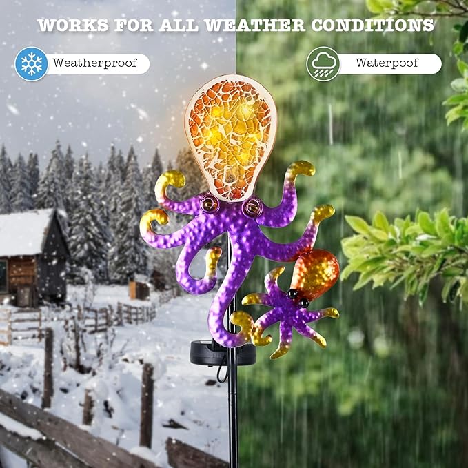 Yiosax-Solar Outdoor Lights Decorative-Yard Outdoor Decorative - Garden Stakes Octopus Decorative Waterproof 7 LED Light Decor Ocean Beach Theme for Lawn Path Yard Decoration Gift Idea