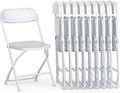 10 Pack Foldable Plastic Chair | Folding & Stackable | 350 lbs Capacity Steel Frame Seats for Indoor Outdoor | Commercial Use Events Wedding Party Bulk Picnic Kitchen Dining - White