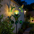 Solar Lights Outdoor Metal Garden Stake Waterproof Crackle Glass Globe Garden Decor Green Hummingbird for Pathway, Lawn, Patio, Yard