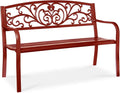 Best Choice Products Outdoor Bench Steel Garden Patio Porch Furniture for Lawn, Park, Deck w/Floral Design Backrest, Slatted Seat - Rust