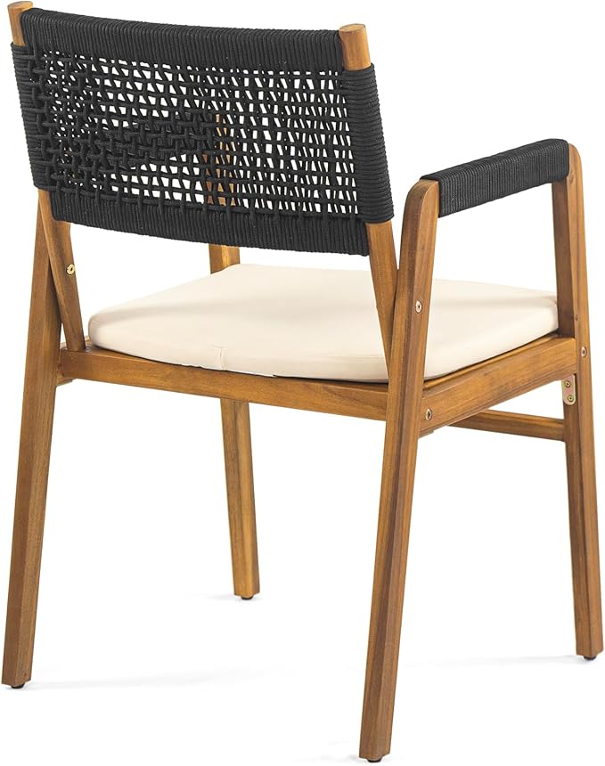 Christopher Knight Home Zed 3 Pieces Outdoor Dining Set, Acacia Wood Dining Chairs and Table, Slats Panel Design Round Table, Wooden Frame, 2 Seater Bistro Set for Balcony Backyard Garden, Teak+Black
