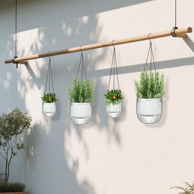 Self-Watering Hanging Planter for Indoor Plants - Easy Care, Long Lasting - Perfect for Herbs, Succulents, and More (White Transparent)