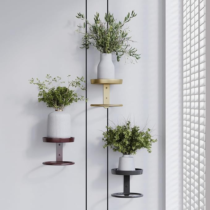 Metal Wall Planters Mid Century Modern Floating Shelves for Indoor Hanging Plants, Space-Saving Vertical Garden for Home & Office 3 Pack Coffee