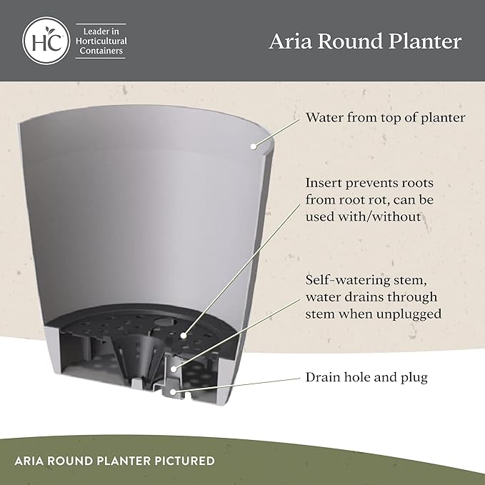 The HC Companies Aria Round Self-Watering Pot - Lightweight Plastic Planter for Herbs & More - Durable Plant Pots for Indoor Plants & Outdoor Plants (10" Glossy White, Pack of 1)