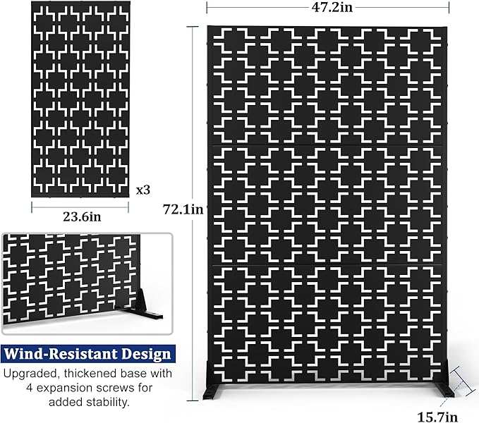 Outdoor Privacy Screen,72" H×47" W Metal Privacy Screen, Freestanding Privacy Fence Panels for Patio