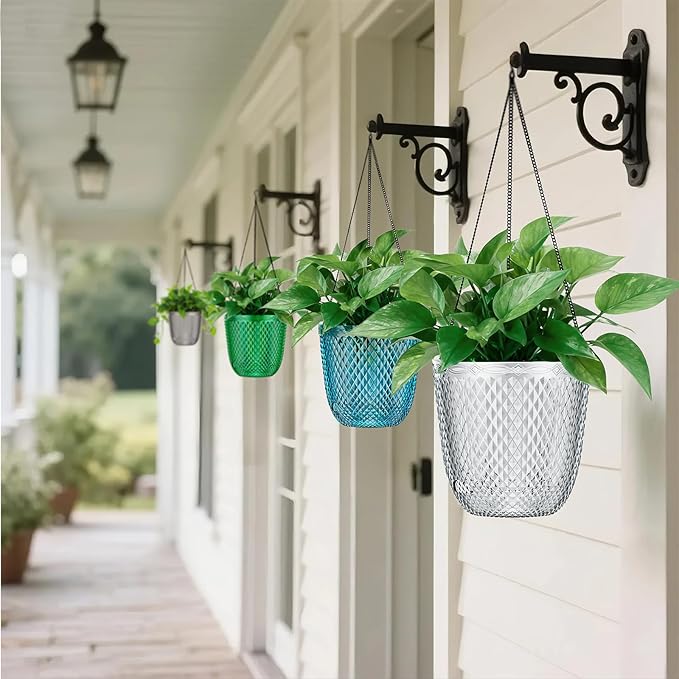 QCQHDU Self Watering Hanging Pots, 2 Pack 7.2 Inch Hanging Planters for Plants Indoor, Outdoor Flower Pots with Drainage Holes and 3 Hooks Chains for Garden Home (Clear)