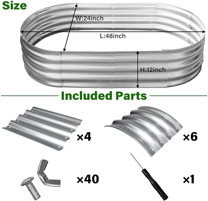 Galvanized Raised Garden Bed for Outdoor: 4X2X1ft Durable Metal Vegetable Plant Container Kit - Oval Planter Box for Gardening Flower Trough （2 Pack）