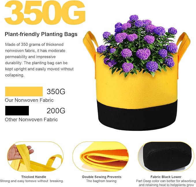 Grow Bags 10 Gallon,6 Pack Fabric Plant Pots with Handles Planter Bag for Outdoor Garden Planting Vegetables Flowers Fruit