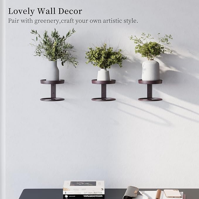 Metal Wall Planters Mid Century Modern Floating Shelves for Indoor Hanging Plants, Space-Saving Vertical Garden for Home & Office 3 Pack Coffee
