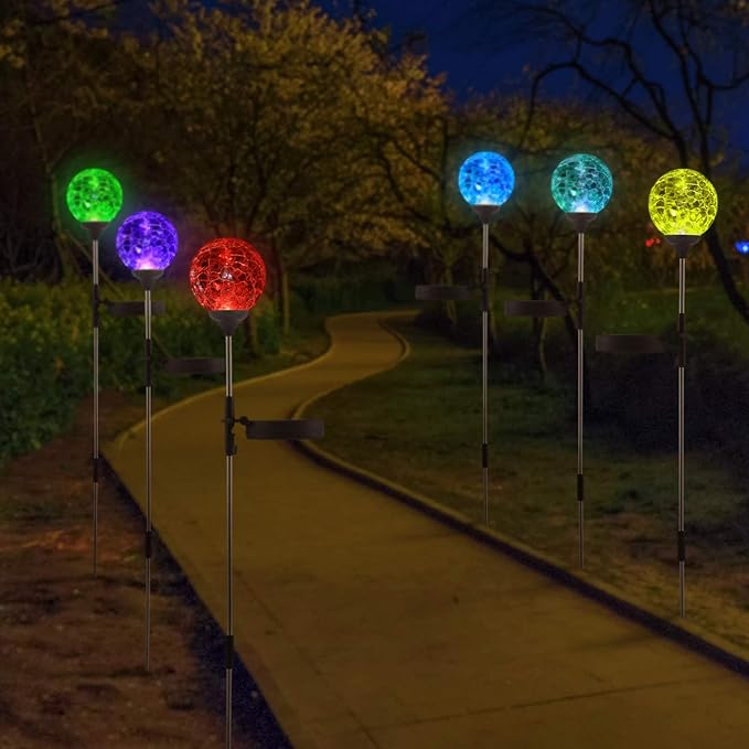 6 Pack Decorative Solar Powered Outdoor Garden Stake Glass Ball Lights for Yard,Color Changing Solar Lawn Globe Lights Waterproof Decor for Christmas Decoration Gift for Mom Wife Friend